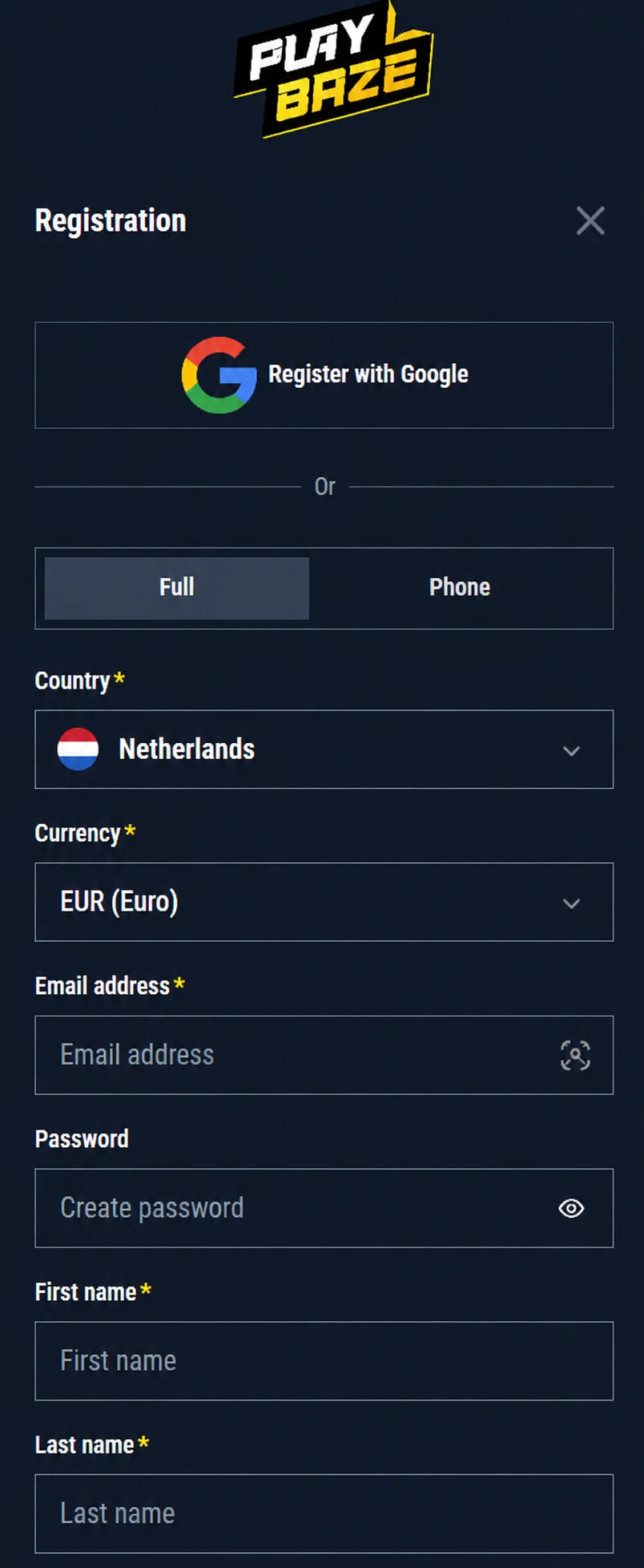 playbaze casino registration